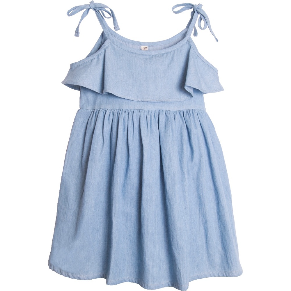 Toddler Girls' Adjustable Bowknot Denim Blue Dress